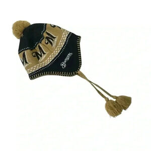 Milwaukee Brewers MLB Baseball dark Blue Gold Winter hat with Tassel Pom Pom